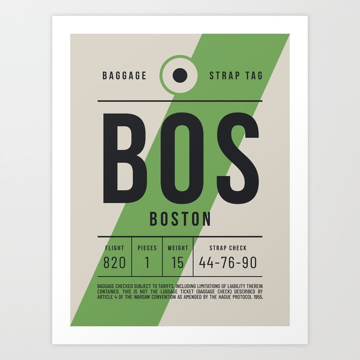 Luggage Tag E - BOS Boston USA Art Print