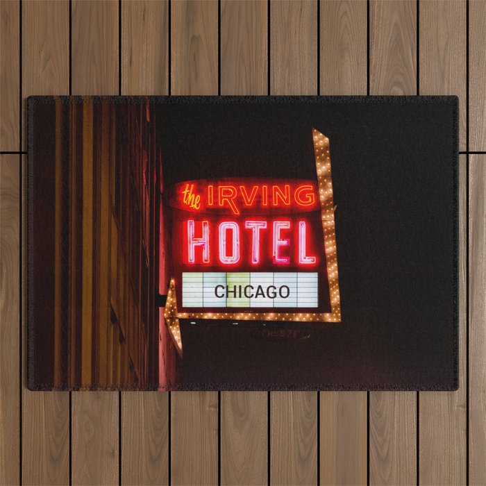 The Irving Hotel Vintage Neon Sign Outdoor Rug