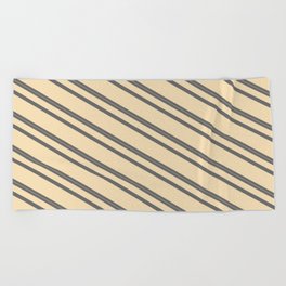 [ Thumbnail: Dim Gray & Tan Colored Striped/Lined Pattern Beach Towel ]