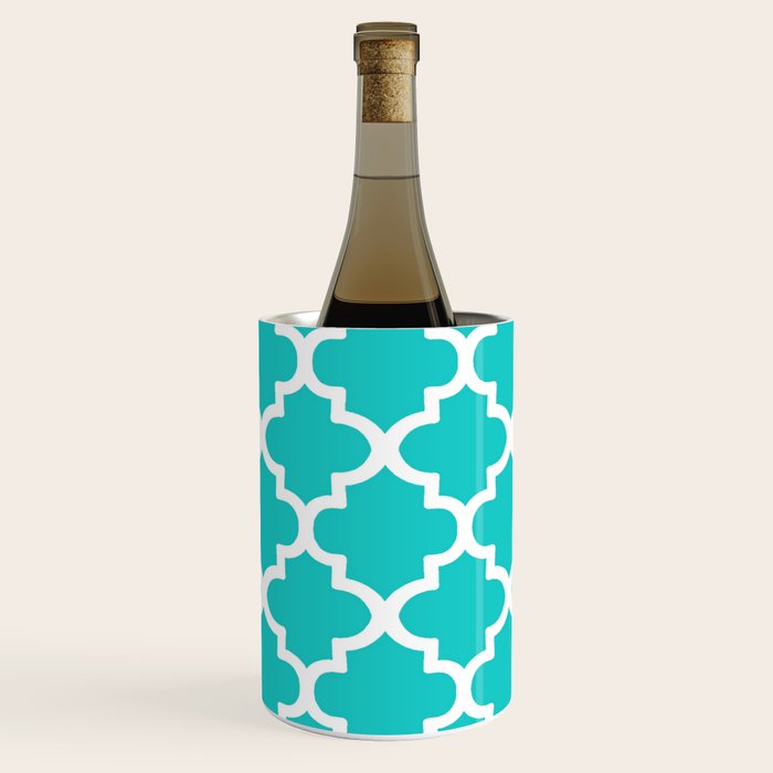 Quatrefoil Pattern In Sky Blue Decorative Moroccan Pattern Wine Chiller