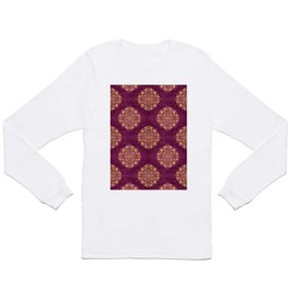 Floral Berber Traditional Bohemian Vintage Purple Moroccan Mandala Velvet Fabric Style Long Sleeve T-shirt