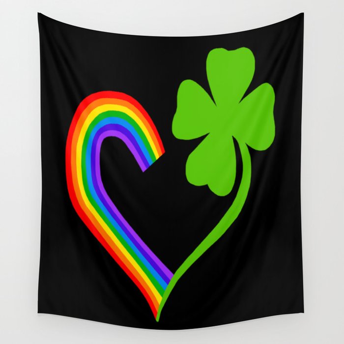 Clover Rainbow Pride Irish Heart  Wall Tapestry