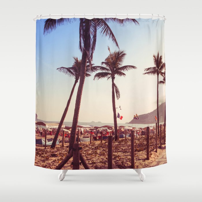 Brazil Photography - Palm Trees By The Crowded Beach Shower Curtain