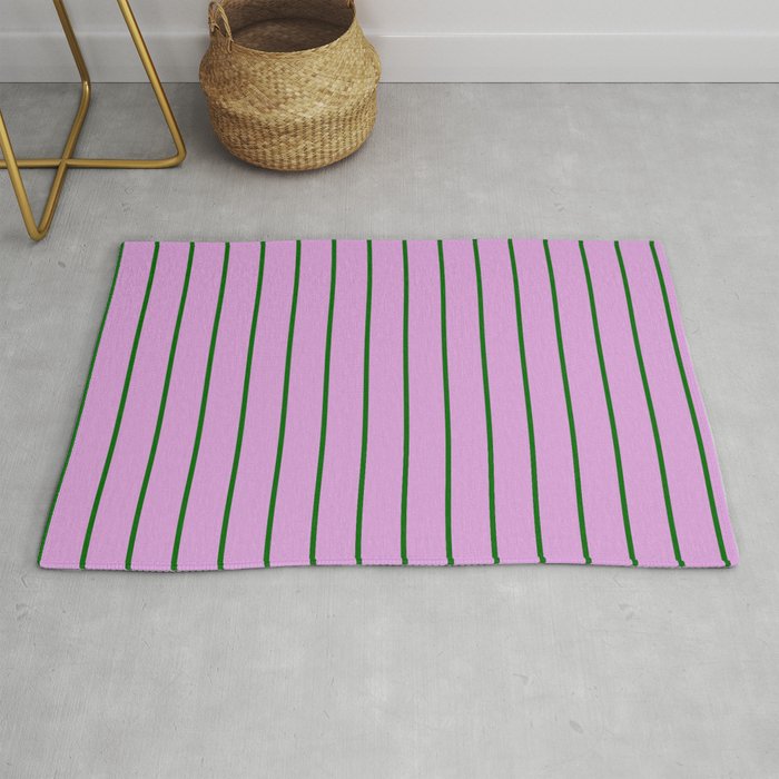Dark Green & Plum Colored Striped/Lined Pattern Rug