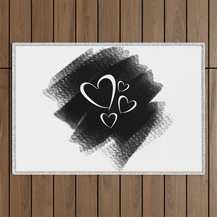 Chic Heart in Black and White Outdoor Rug