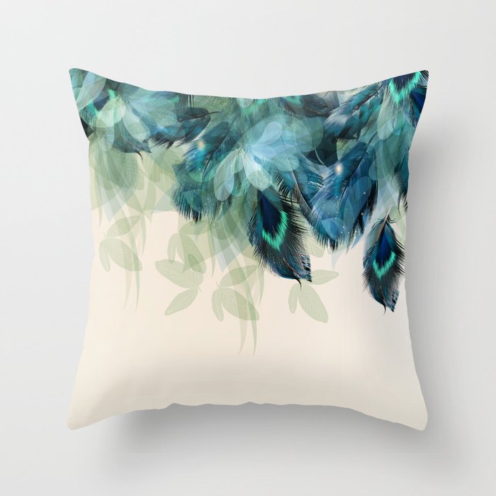Beautiful Peacock Feathers Throw Pillow