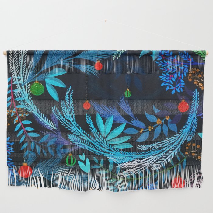 Blue Frosty Christmas Forest Foliage Wall Hanging