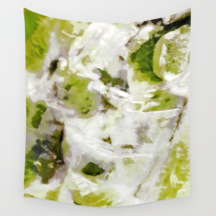 Innocent: a lime green and white abstract Wall Tapestry