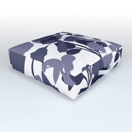 Abstract Silhouette Roses Art in Navy Blue Outdoor Floor Cushion