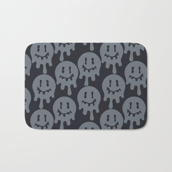 Melted Smiley Faces Trippy Seamless Pattern - Grey Bath Mat