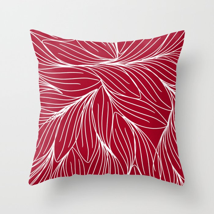 Red Floral Leaves Throw Pillow