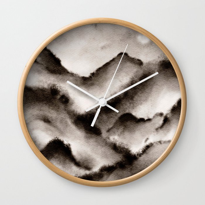 Black and White Wanderlust Foggy Mountains Wall Clock