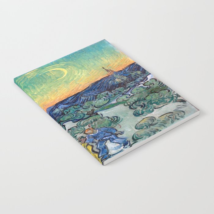 Vincent van Gogh's Landscape with Couple Walking and Crescent Moon Notebook