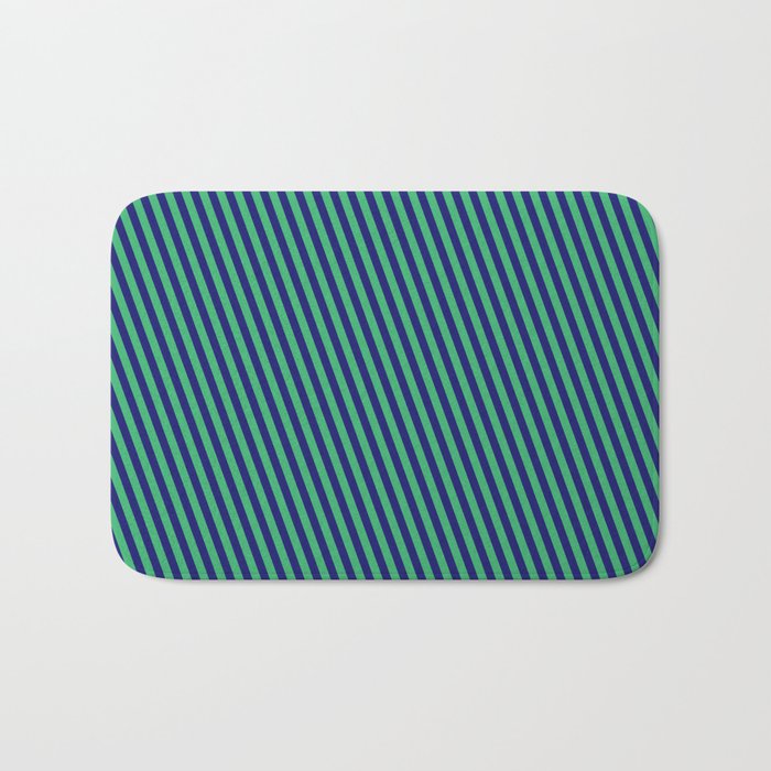 Sea Green & Midnight Blue Colored Pattern of Stripes Bath Mat