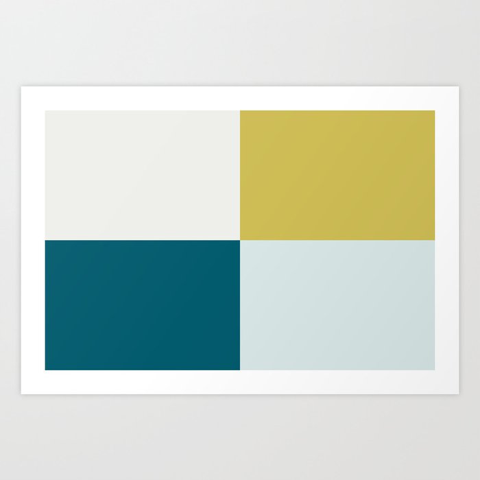 Minimal Geometric Shape Pattern Dark Teal, Pale Blue, Golden Yellow and Off- White Inspired by Sherwin Williams 2020 Trending Color Oceanside SW6496 Art Print