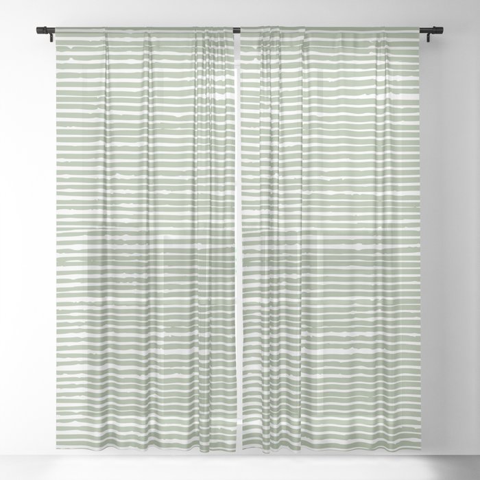Abstract Stripes, Sage Green, Boho Wall Art Sheer Curtain