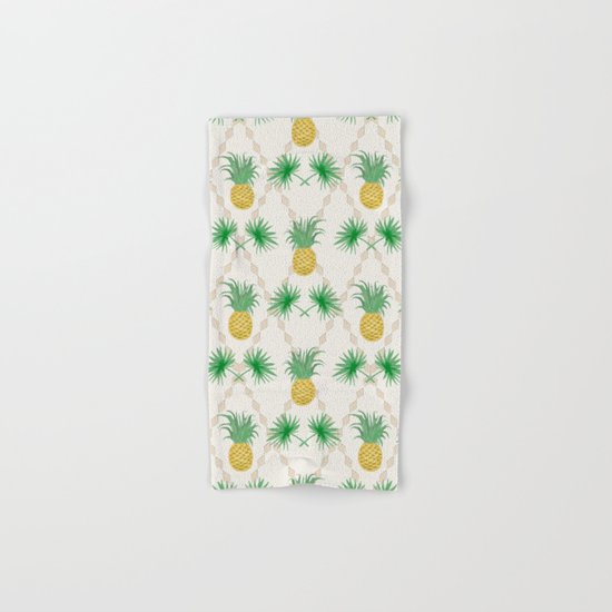 Exotic tropical seamless pattern with palm branches and pineapples . Hand & Bath Towel