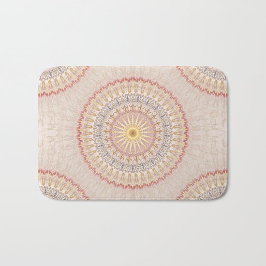 Beige Red Gold Mandala Bath Mat