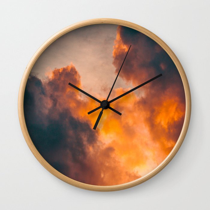 Beautiful Orange Whimsical Clouds Cotton Candy Texture Sky Cloud Photo Renaissance Painting Wall Clock