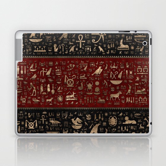Ancient Egyptian hieroglyphs - Black and Red Leather and gold Laptop & iPad Skin