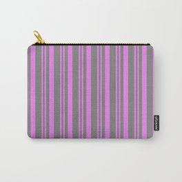 [ Thumbnail: Violet & Gray Colored Stripes Pattern Carry-All Pouch ]