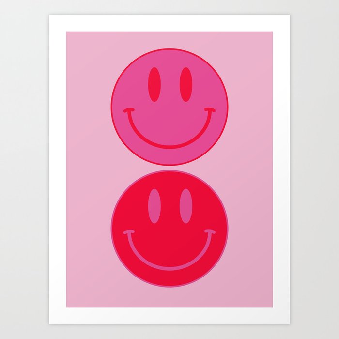 Large Pink and Red Vsco Smiley Face Pattern - Preppy Aesthetic Art Print