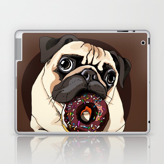 Adorable Beige Puppy Pug Chocolate Donut Laptop & iPad Skin