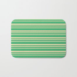 [ Thumbnail: Sea Green and Tan Colored Lined/Striped Pattern Bath Mat ]