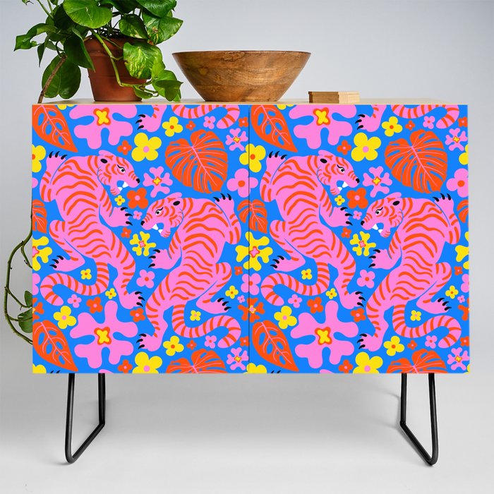 Pink Tigers & Flowers Credenza