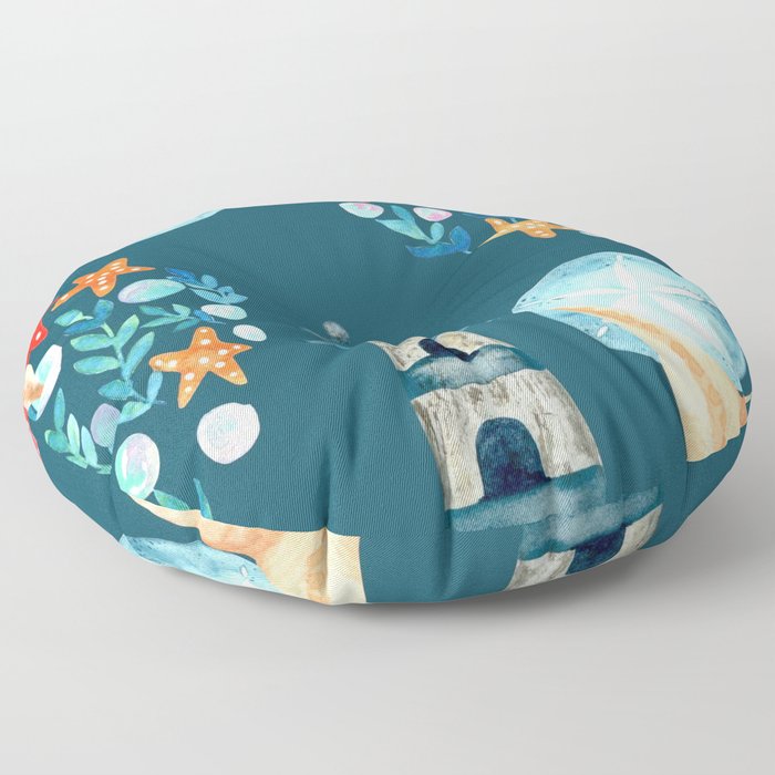 Lighthouse And Starfish Floor Pillow