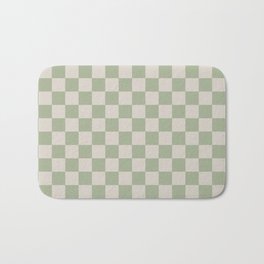 Checkerboard Check Checkered Pattern in Sage Green and Beige Bath Mat