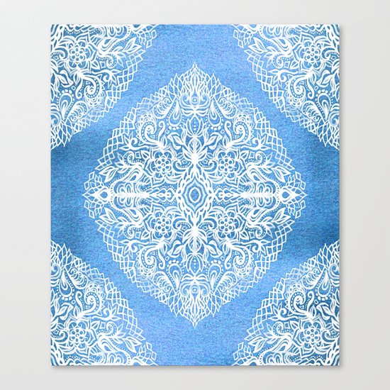 White Gouache Doodle on Pearly Blue Paint Canvas Print