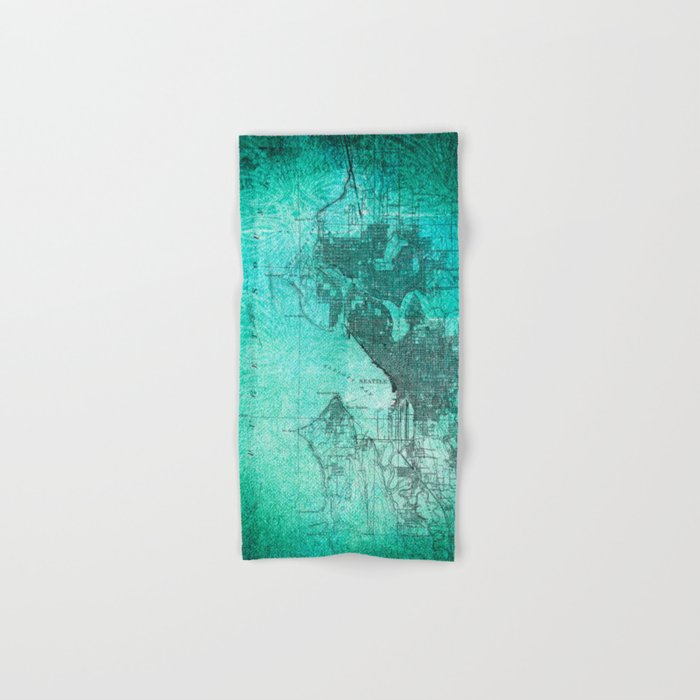 Turquoise Seattle Map Design Hand & Bath Towel