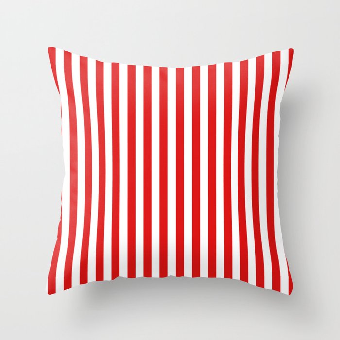 Red and White Vertical Deck Chair Stripes Throw Pillow