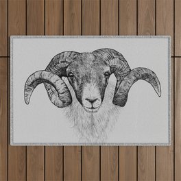 Scottish Black Face Sheep, pen and ink illustration, black and grey Outdoor Rug
