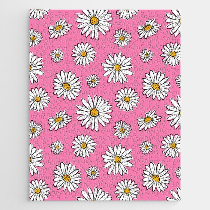 Pop Daisies on Pink Jigsaw Puzzle