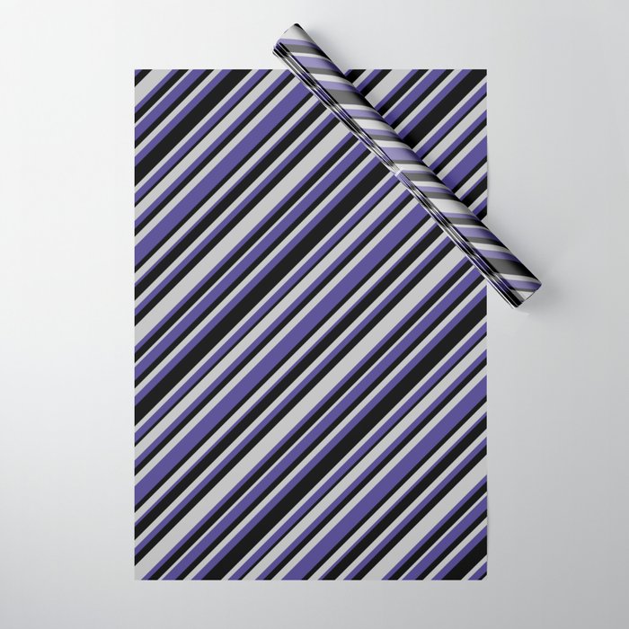 Grey, Dark Slate Blue, and Black Colored Lined/Striped Pattern Wrapping Paper