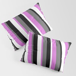 [ Thumbnail: Dim Gray, Orchid, White & Black Colored Stripes/Lines Pattern Pillow Sham ]