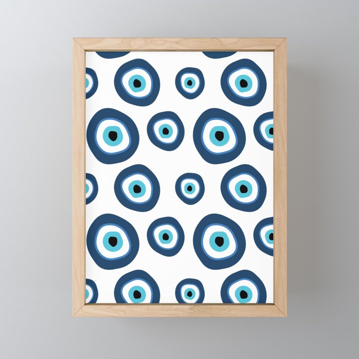 Blue Evil Eye Pattern Framed Mini Art Print