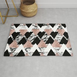 Modern Black White Rose Gold Triangles on Marble Area & Throw Rug