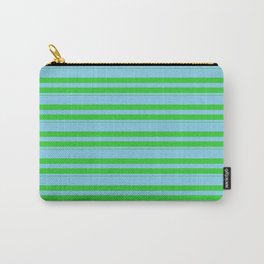 [ Thumbnail: Sky Blue & Lime Green Colored Stripes/Lines Pattern Carry-All Pouch ]