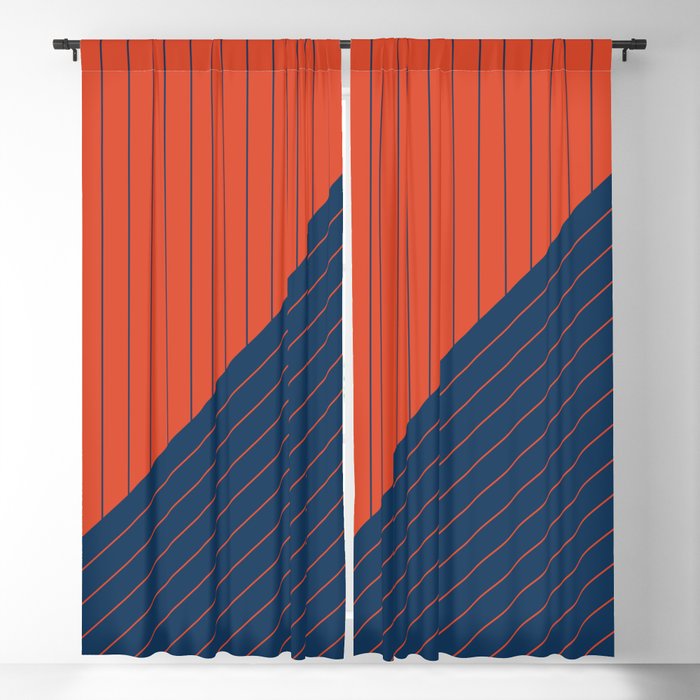 Elegant Pinstripes and Triangles Blue Orange Blackout Curtain