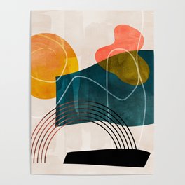 mid century shapes abstract painting Poster
