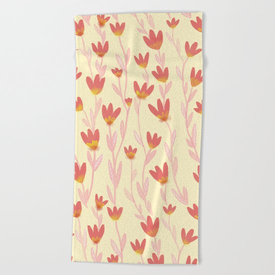 Red Tulips Pattern Beach Towel