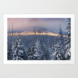 Snowy Forest and Mountain | Nature Photography Art Print