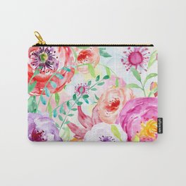 Watercolor Vibrant Flowers Red and Purple Carry-All Pouch | Handpainted, Watercolorflowers, Flowerframe, Flower, Peachflower, Watercolor, Painting, Impressionism, Illustration, Redflower 