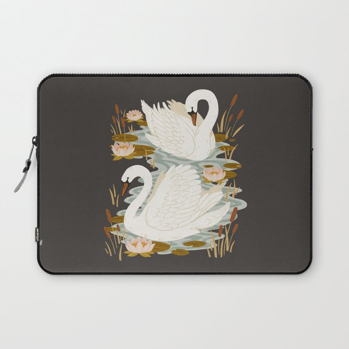 Swan Dance - Charcoal Black Background Laptop Sleeve