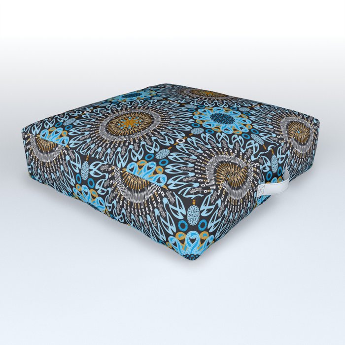 Calligraphic Boho Blue Outdoor Floor Cushion By Vannina Society6