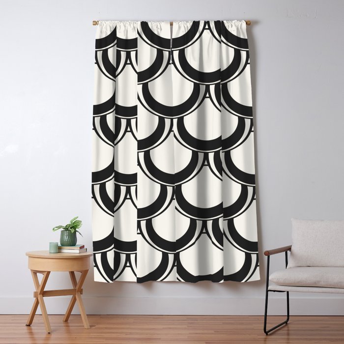 Midcentury Scales in Black and White Blackout Curtain by Lori Goree
