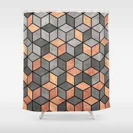 Concrete and Copper Cubes Shower Curtain | Abstract, Graphic Design, Gold, Cubes, Curated, Hexagons, Zoltan, Graphicdesign, Pattern, Illustration 